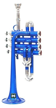 Piccolo Trompete BB Pitch Messing Qualität inkl. Mundstück & Tragetasche Blau Silber