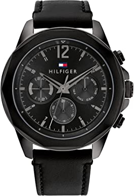 Tommy Hilfiger Multi Zifferblatt Quarz Uhr für Herren mit Schwarzes Lederarmband - 1792062
