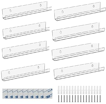 JMIATRY 8 Stück Schallplatten Wandhalterung, 12inch Schallplatten Aufbewahrung Acryl, Schallplattenständer für Vinyl Platten, Fotos, Bücher, Kunstwerke - 30.5x4.3x4.3CM