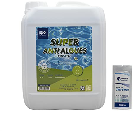 EDG by AQUALUX Super Anti-ALGUES CURATIF Liquide - 5L | Anti Algues Curatif - Action Choc + 10 Tests HPS OFFERTS 6 en 1
