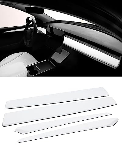 Dashboard Cover Wrap & Inner Front Door Trim Panel Armrest Cover Compatible with Tesla Model 3 2021-2023 Model y 2020-2025 (Matte White)