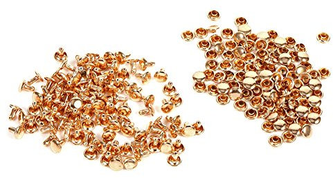 PerGar 100 Sets Leather Rivets, Double Caps Rivets Tubular 3 Colors, Brass Rivets Leather Studs for DIY Leather Craft/Clothes/Shoes/Bags/Belts Repair Decoration(8x8mm)(Gold)