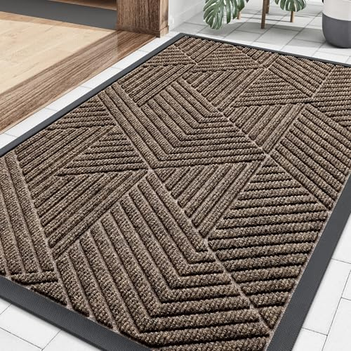 Smiry Front Door Mat Outside Entrance, Heavy Duty Sturdy Natural Rubber Doormat, Trap Dirt and Moisture, Easy Clean Low Profile Welcome Floor Mats for Indoor Outdoor Entry, 35X23 Inch, Brown