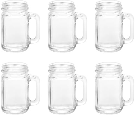 Uxcell Mason Jar Shot Glasses with Handles, 6Pcs 45ml/1.6 OZ Reusable Mini Mason Shooter Glass for Wedding Party Favors Home Bar Drinks Shot Favors Desserts