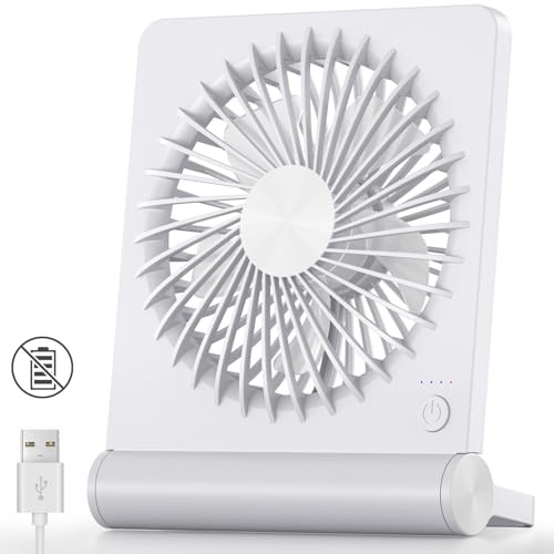 Koonie USB Fan, Strong Wind Quiet Small Desk Fan 220° Tilt Folding 3 Speeds Adjustable USB-C Powered Personal Fan for Home Office Desktop, White, NO BATTERY