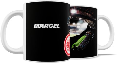 WandMagie Eintracht Frankfurt Fanartikel mit Foto und Name personalisiert I Weiße Kaffeetasse SGE (0,3l) mit eigenem Bild und Logo I Geschenk für Fußballfans
