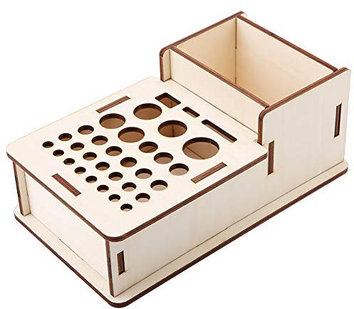 Qyebavge Multi-Loch-DIY-Bastelwerkzeug-Aufbewahrung, Holzhalter, Lindenholz-Leder-Werkzeugregal