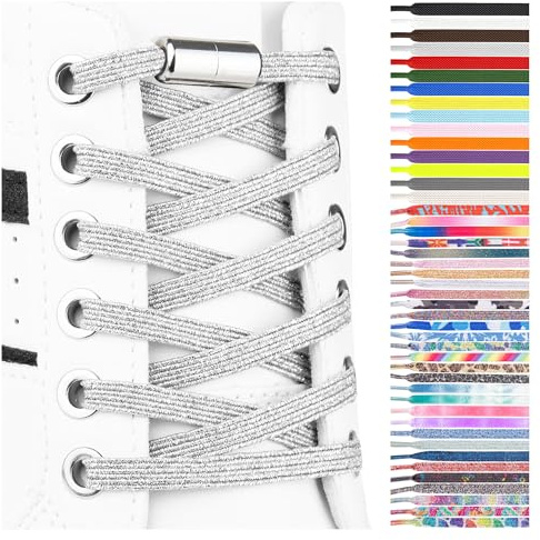 SULPO 2 Paare flache Schnürsenkel ohne Binden - Elastische Schnürsenkel mit Metallkapseln - Schnürsenkel Schnellverschluss - Gummi Schnürsenkel für Erwachsene & Kinder - Schuhbänder ohne Binden