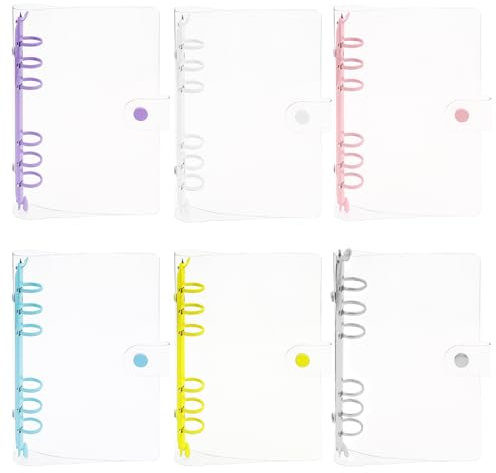 yuuzue PVC-A6-Ordner, transparent, 6-Ringbuch, transparent, weicher PVC-Notizbuch, Budgetplaner, Ordner, Notizbuch, Hülle, Ordner mit Druckknopf, für nachfüllbares Notizbuch, Schule, Büro, Meeting, 6