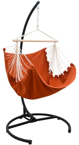 AMANKA Hängesessel mit Gestell Outdoor - 210cm Ständer mit XL Relaxsessel - Gartenschaukel für Erwachsene - Gartensessel Balkonmöbel Schaukelstuhl Swing Chair Garten-Hängesessel Balkon Schaukelsessel