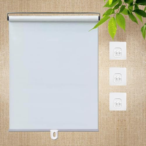Verdunkelungsrollos Ohne Bohren,Einziehbarer Sonnenschutzrollos,Temporäre Jalousien Für Fenster,Thermorollo,Sichtschutzvorhänge,Fensterrollo Für Schlafzimmer,Balkon,Terrasse,White-100*130cm(39*51in)