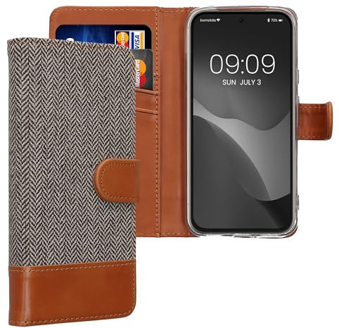 kwmobile Wallet Case kompatibel mit Google Pixel 8a - Hülle mit Ständer - Handyhülle Kartenfächer Hellgrau Braun
