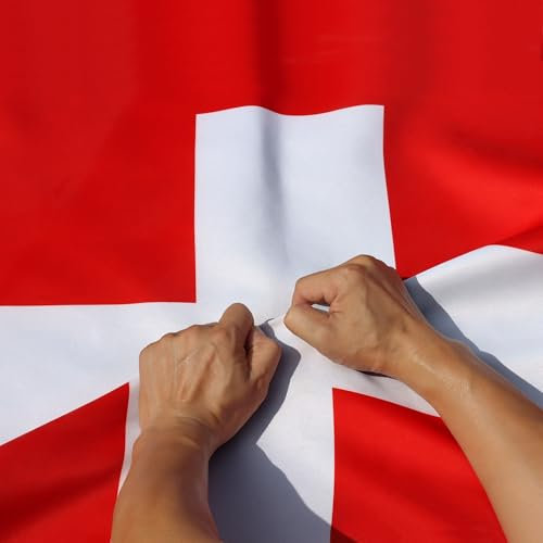 Anley Drapeau suisse double face indéchirable 3 plis 3 x 5 pieds – Couleurs vives, en-tête en toile et infroissable – Les drapeaux nationaux suisses les plus solides et les plus durables 3 x 5 pieds