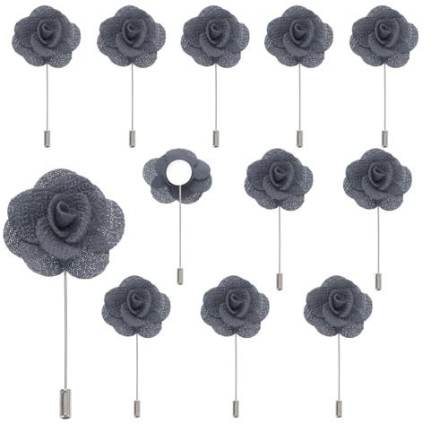 QUARKZMAN 12 Stück Graue Camellia Ansteckblumen Knopflöcher Taschenanstecker Pins für Hochzeitszeremonie Jubiläum Abschlussball Formelles Abendessen Party