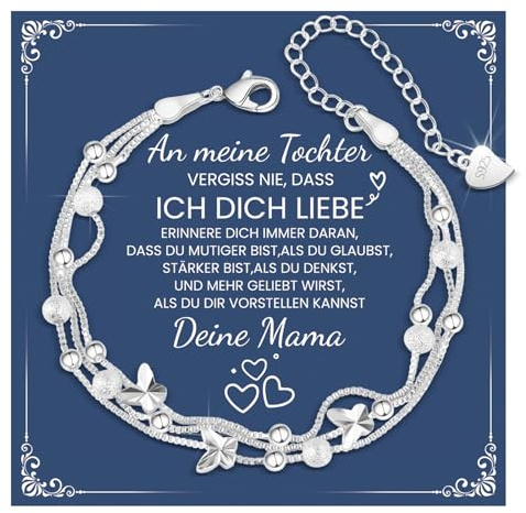 CheersLife Mutter Tochter Armband, Silber 925 Damen Herz Stern 3-Lagige | Kette Armbänder, Mutter Tochter Geschenk für Tochter Geburtstagsgeschenk für Töchter Mädchen Weihnachten Kreative Geschenke