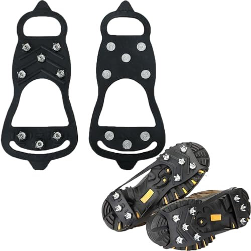 Steigeisen für Bergschuhe 8 Zähne Schuhspikes Crampons Anti Rutsch Traktionsstollen Wanderschuhe Schneespikes Eisspikes Sicherschutz Schuhgrödel für Wandern Winter Bergsteigen Klettern L