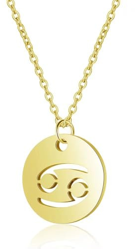 BYLITZ Sternzeichen Kette mit Geschenkbox und Karte Zodiak Halskette mit Anhänger für Frauen Damen Tochter Nichte Enkelin Freundin Mädchen (Krebs Gold | LED Box)