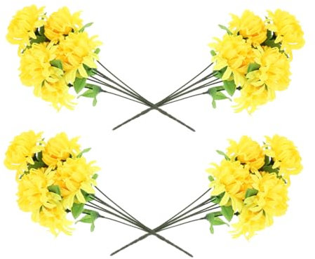 HYTROVE Bouquet Crisantemi Artificiali Per Tomba Decorazione Cimiteriale Realistica e Duratura Fiori Gialli Per Cerimonie e Giardino Composizioni Floreali Resistenti e Auspicio Positivo