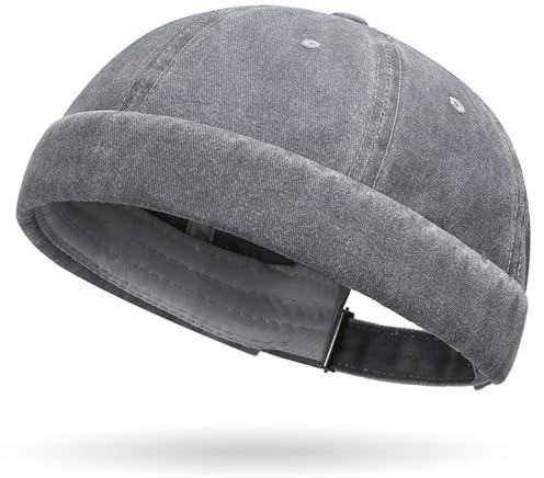 YKDLLF Bomull Hatt Herr Retro Docker-Cap Biker Docker Keps Retro Mössa Bomull Docker Hatt Utan Visir Hatt Hatt Man Kvinnor, Grå, 57