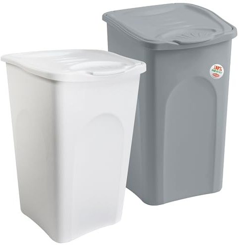 2x Wäschekorb 50L groß Deckel weiss grau Löcher 39x37x55cm Korb Kunststoff