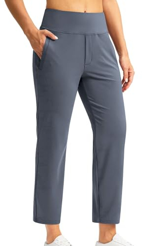 7/8 Hose Damen Sommer Business Gerade Bein Elastischer Bund Hosen Casual Komfortabel Stretch Hohe Taille Freizeithose Lässig Gerade Stoffhose Business Elegant Hose mit Taschen für Fitness Freizeit