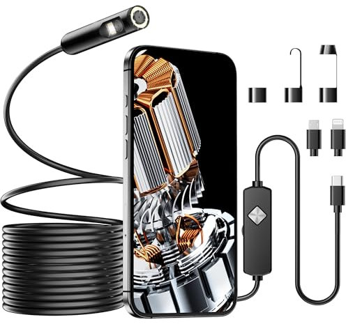 UrbanLuxe Dual Lens Endoscope Inspection Camera, 16.5ft Semi-Rigid Snake Cable Endoscope, 1920P HD Dual Lens, Endoscope Camera with Light 8+1 Adjustable LED Lights for Android and iPhone