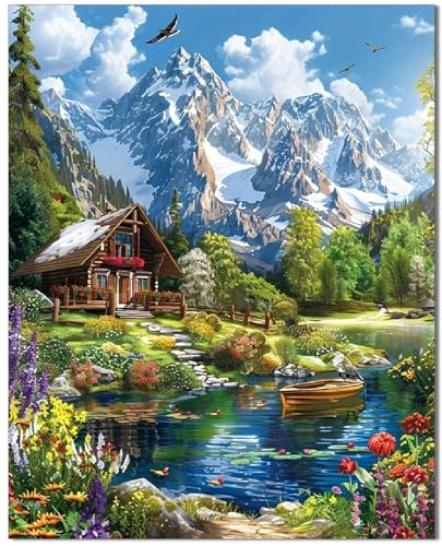 Qiukoo Malen nach Zahlen Erwachsene Landschaft 40x50 cm | Paint by Numbers Kit mit 4 Pinseln und Acrylfarben -DIY Ölgemälde Bastelset Erwachsene für Home Wand Dekor Geschenke