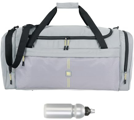Sporttasche Saunatasche Maxi XL 70 cm 65 L Nassfach 1036 Grau + F | Nassfach, Schuhfach, Sport Fitness Sauna Gym Bag, sehr groß 1036, Trinkflasche