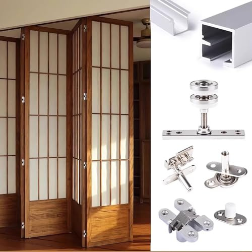 Bifold Door Hardware Kit with Top & Bottom Track, Heavy Duty Barn Door Hardware Kit for Folding Screen, Sliding Pocket Door Track for 2 Closet Doors(6-Door(Both Side Open),3m/9.8ft)