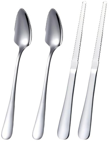 2 Cuillères, 2 Couteaux À Pamplemousse, Cuillères À Creuser Avec Motif Ondulé, Cuillères À Creuser Spéciales Pour Les Fruits, Outils Pour Faire Des Desserts De Pique-Nique.