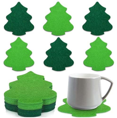 24 Stück Weihnachtsbaum Filzuntersetzer Glasuntersetzer Platzset Rutschfester Hitzebeständiger Untersetzer Gläser Getränkeuntersetzer Weihnachten Tischuntersetzer,für Getränke Bar Tassen,Grün A