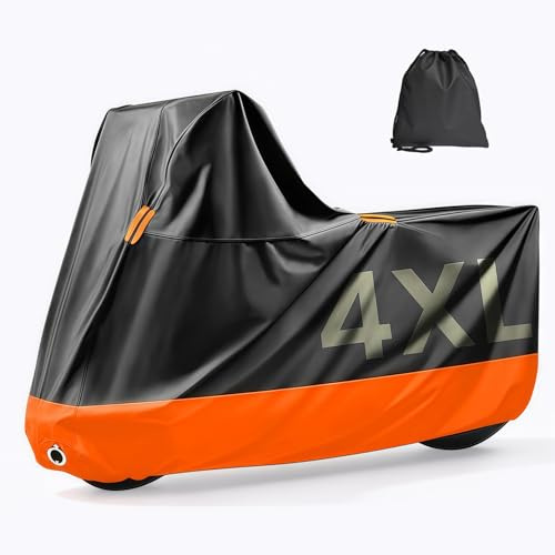 MidingChai Motorcycle Cover 4XL, 420D Heavy Duty Motorbike Cover Waterproof Outdoor, Windproof Dustproof UV-Resistant, Motorcycle Covers with Lock Hole and Storage Bag (110 x 38 x 54)
