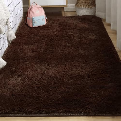 Vardagsrum Konstfäll 200 x 380 cm Som Är Fluffig Och Halkfri Mjuk Områdesmatta Tvättbar Och Halkfri för Flickor Barnrum, brun