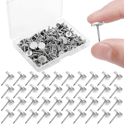 100 STK Reißzwecken Groß, Reißzwecken Silber, Reißnägel Heftzwecken, Reiszwecken mit Kopf für Wand Pinnwand Korktafel Polster Zuhause Büro DIY (Silber)