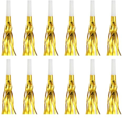 QUARKZMAN 102 Pcs Matracas Con Flecos, Sopladores De Fiesta Con Flecos Metálicos Para Eventos Deportivos Fiestas De Cumpleaños Ceremonias De Graduación, Tonos Dorados