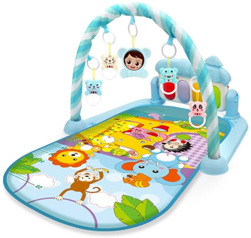 Tappetino da gioco per palestra per bambini con musica e luce, centro attività per bambini facile e sicuro con ciondolo a sonaglino, tappetino per la pancia, giocattoli per neonati piccoli