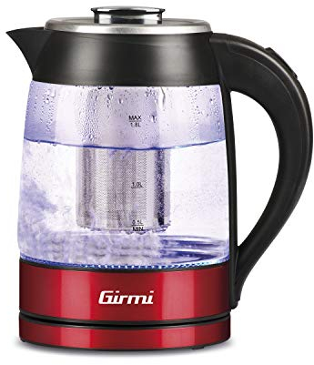 Girmi BL50 Bollitore E Tisaniera In Vetro, 2200W, 1,8 Litri, Filtro anticalcare, Filtro INOX, Rosso