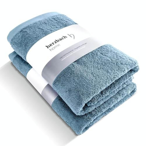herzbach home Lot de 2 serviettes de sauna de luxe en 100 % coton - 80 x 200 cm (gris bleu)