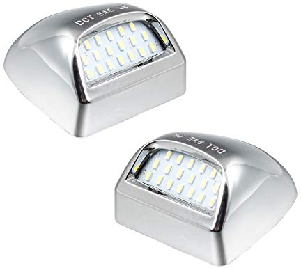 RUXIFEY Chrome LED License Plate Lights Lamp Compatible with Silverado Suburban GMC Sierra 1500 2500 3500 HD Tahoe Yukon Cadillac, 6500K White