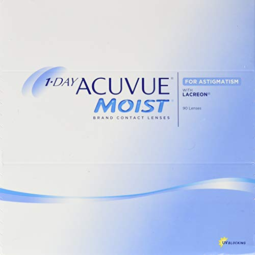 ACUVUE MOIST 1-DAY for Astigmatism Tageslinsen – Tageskontaktlinsen mit -2.00 dpt, Cyl -1.75, Ach 130 & BC 8.5 – UV Schutz, feuchtigkeitsspendend & angenehmes Tragegefühl – 90 Linsen