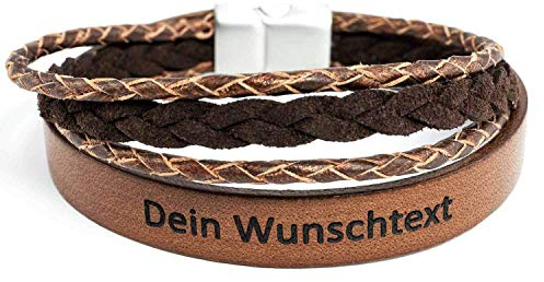 123Reis Armband mit Namen, Lederarmband Herren mit Gravur, Personalisiertes Geschenk Männer und Frauen, Echtleder Cappuccino, Magnetverschluss Edelstahl, Freundschaftsarmband, Partnerarmband