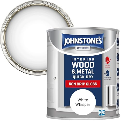 Johnstone's - Gloss Wood & Metal Paint - White Whisper - 750ml | Gloss Finish, Interior & Exterior Wood & Metal, Quick Dry & Non Drip, Low Odour, Water Based Formula, 8m2 Coverage Per Tin