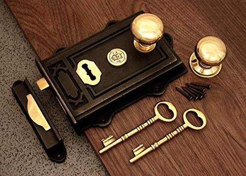 Davenport Türknauf-Set, antikes Gusseisen / Messing, Türrandschloss (5 wählbar)