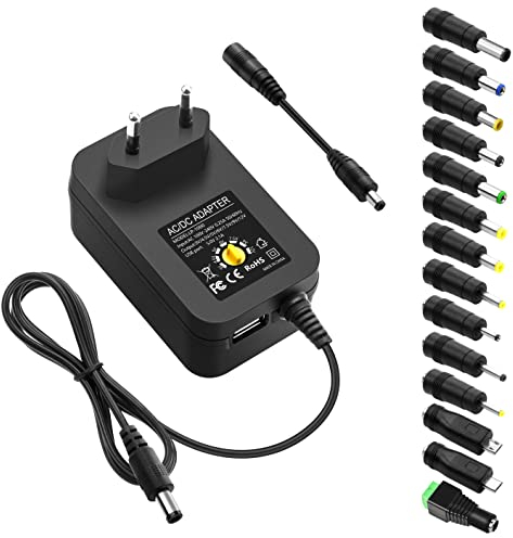 ALITOVE 30W Universal AC/DC Adapter Schaltnetzteil mit 14pcs Adapter Tipps und USB-Stecker Universal Netzteil für 3V-12V Haushaltselektronik 2500mA max