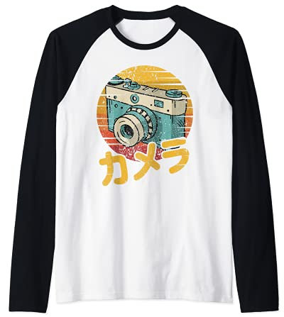 Retro Japanese Analog SLR Vintage Film DSLR Photo Camera Raglan Baseball Tee