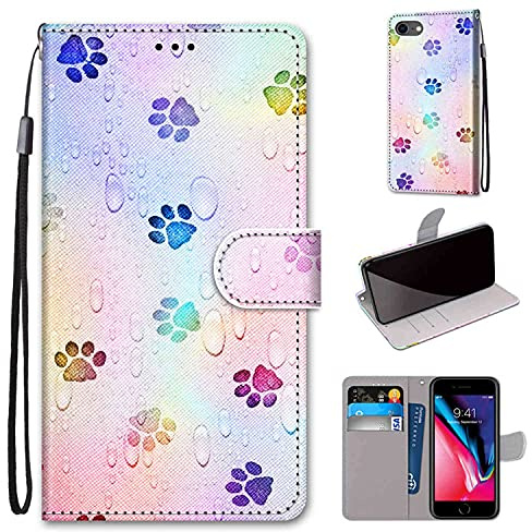TOMYOU Hülle für iPhone 7 / iPhone 8, Fußabdruck | Standfunktion, Kartenfach, Magnetisch, Stoßfeste Schutzhülle, Flip Leder, Klapphülle