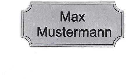 Insegna della cassetta della posta insegna incisione individuale del nome | autoadesivo - personalizzato | plastica | molti colori e dimensioni (8x3,5cm Filetto bordato, Argento-Nero)