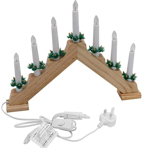 Widdle Gifts Christmas Decoration Wooden 40cm Mains Operated LED 7 Light Candlebridge - Natural 8499