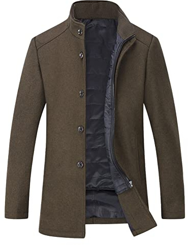 YOUTHUP Mens Wool Coat with Detachable Gilet Stand Collar Peacoat