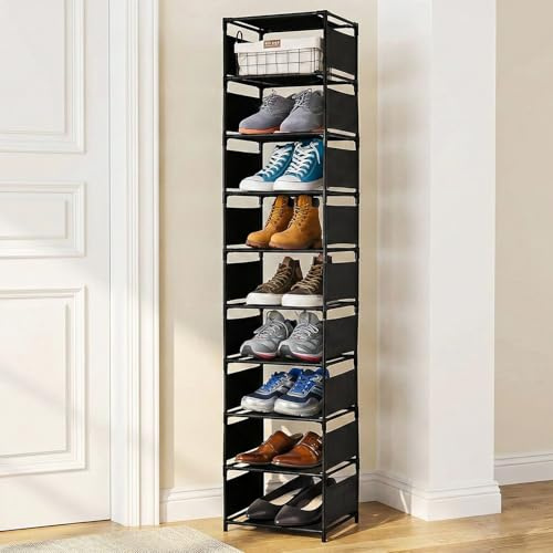 Rainberg 10 Tier Tall Shoe Racks Storage, 20-25 Pairs Shoe Storage Metal Shoe Shelf, Stackable Shoe Stand Organiser for Narrow Space Closet Entryway Hallway